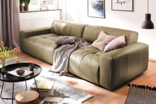 KAWOLA Big Sofa PALACE 3-Sitzer mit Sitztiefenverstellung Leder oliv