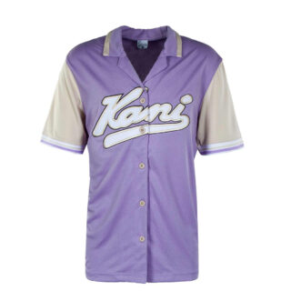 Damen Baseballshirt - Varsity Block - Purple / Light Sand,M,Lila