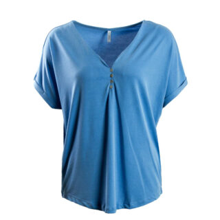 Damen T-Shirt - Free S/S Modal Placket - Provence,XS,Blau