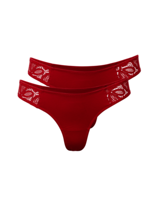 Tanga mit floraler Spitze 2er-Pack Bio-Baumwolle Rot M ZOCKN