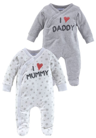 Klitzeklein Schlafoverall "2er Schlafoveralls: I love Mummy / I love Daddy", (Packung, 2 tlg.), aus Bio-Baumwolle, Baby-Overalls