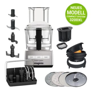 Magimix Küchenmaschine CS 3200XL Chrom Matt mit Würfeleinsatz und Zitruspresse