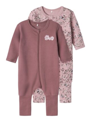 Name It Schlafanzug "NBFNIGHTSUIT 2P ZIP FF GRAPE FLOWER NOOS", (Packung, 2 tlg.)