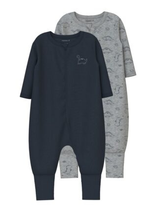 Name It Schlafanzug "NBMNIGHTSUIT 2P ZIP FF GREY DINO NOOS", (Packung, 2 tlg.)