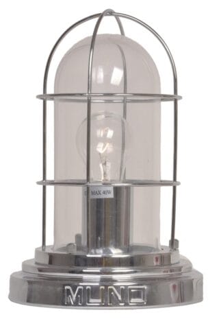 Design-Tischlampe mit Glasschutz verchromt