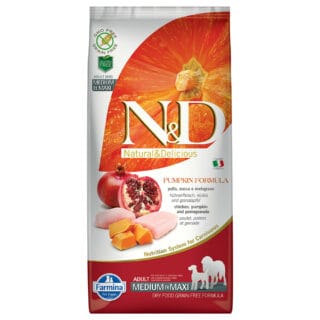 Farmina N&D getreidefrei Kürbis Adult Medium & Maxi mit Huhn & Granatapfel - 12 kg