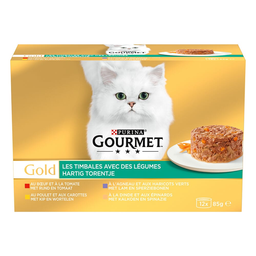 Jumbopack Gourmet Gold Raffiniertes Ragout 96 x 85 g - Rind, Huhn, Lamm, Truthahn mit Gemüse