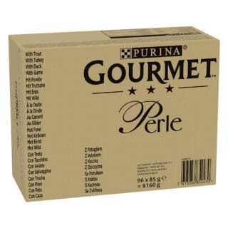 Jumbopack Gourmet Perle 96 x 85 g - Forelle, Truthahn, Ente, Wild in Gelee