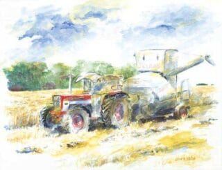 Kunstdruck Traktor mit Claas Mähdrescher SUPER