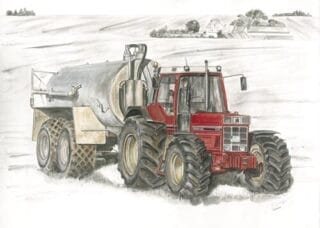 Kunstdruck Traktor mit Güllefass