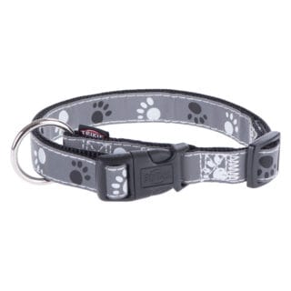Trixie Halsband Pfoten Silver Reflect - Größe M-L: 35 - 55 cm Halsumfang, 20 mm breit