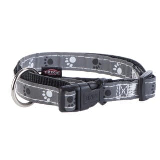 Trixie Halsband Pfoten Silver Reflect - Größe S-M: 30 - 45 cm Halsumfang, 15 mm breit