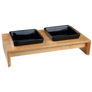 Trixie Napf-Set, Keramik/Holz - 2 x 400 ml, L 36 x B 19 x H 8 cm