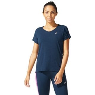 ASICS V-Neck T-Shirt Damen Kurzarm Größe XS - Leicht & Atmungsaktiv für Läufer