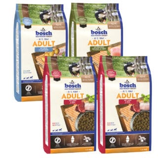4 x 1 kg bosch Adult im gemischten Paket zum Sonderpreis! - Geflügel & Hirse, Fisch & Kartoffel, 2 x Lamm & Reis
