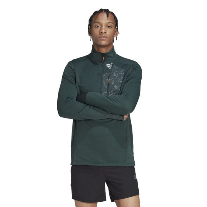adidas X-City 1/4 Zip Herren Laufshirt – Atmungsaktiv, leicht, ideal für Training und Joggen in Grün, Gr. M