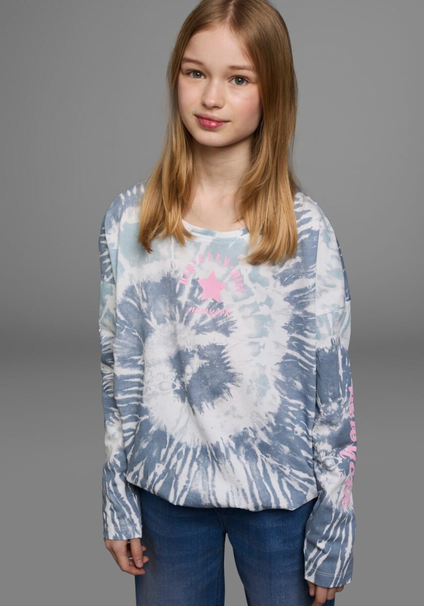 KIDSWORLD Fledermausshirt "Batik-Optik Shirt" Langarm, mit Gummizug am Saum, stylischer Aufdruck