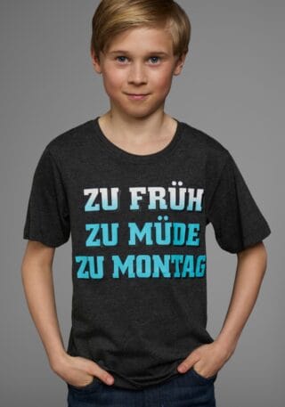 KIDSWORLD T-Shirt "Mit Spruch: ZU FRÜH, ZU MÜDE..." Kurzarm, Basic-Passform, mit stylischem Print, Rundhalsausschnitt