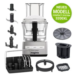 Magimix Küchenmaschine CS 3200XL Chrom Matt inkl. Würfel-Set & Parmesan-Reibe