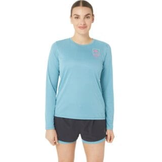 ASICS FujiTrail Logo LS Top Damen, Blau, Langarmshirt für Trailrunning & Outdoor, Gr. XL