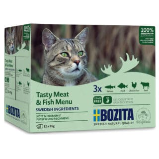 Bozita Häppchen in Gelee im Mixpaket 12 x 85 g - Mixpaket Fisch & Fleisch Menü (4 Sorten)