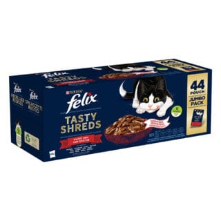 Felix "Tasty Shreds" Pouches 44 x 80 g - Geschmacksvielfalt Vom Land (Rind, Huhn, Ente und Truthahn)