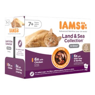 IAMS Advanced Nutrition Senior 7+ Land & Sea Collection in Sauce - Mixpaket 1 (12 x 85 g, 2 Sorten)