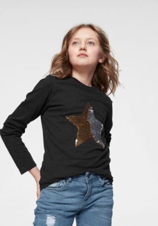 KIDSWORLD Langarmshirt "STERN" Langarm, taillierter Schnitt, mit glitzernden Pailletten