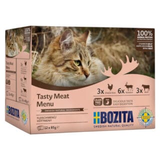 Bozita Häppchen in Gelee im Mixpaket 12 x 85 g - Mixpaket Fleisch Menü (3 Sorten)