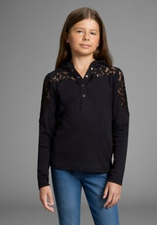 KIDSWORLD Kapuzenshirt "Shirt mit Spitzeneinsatz für Mädchen" Trendiges Shirt mit Spitzeneinsatz