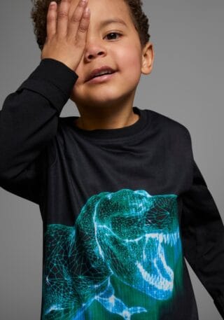 KIDSWORLD Langarmshirt "GREEN DINO" langärmlig, mit trendigem Druck, Rundhalsausschnitt, aus Baumwolle