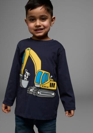 KIDSWORLD Langarmshirt "HUND MIT BAGGER" Langarm, Basic-Passform, mit stylischem Druck, Rundhalsausschnitt