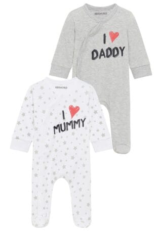 KIDSWORLD Schlafoverall "2er Schlafoveralls: I love Mummy / I love Daddy" Packung, 2, 2 Stk. aus Bio-Baumwolle, Baby-Overalls