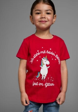 KIDSWORLD T-Shirt "Mit Einhorn-Druck und Glitzereffekten" mit stylischem Einhorn-Print