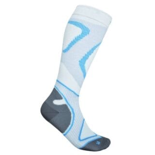 Bauerfeind Run Performance Kompressionssocken Hochschnitt L 38-40 Weiß/Blau für Lauftraining & Regeneration
