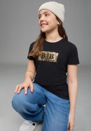Bruno Banani T-Shirt "Banani Paillettenshirt für modische Girls" modische Basic-Passform, Kurzarm, mit Pailletten und Print