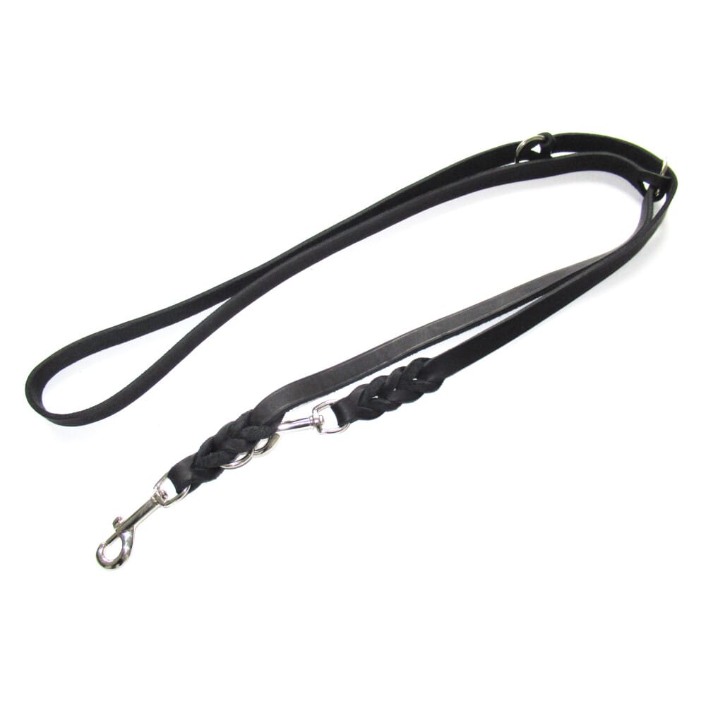 Heim Führleine mit eingeflochtenem Karabiner, schwarz - 220 cm lang, 8 mm breit