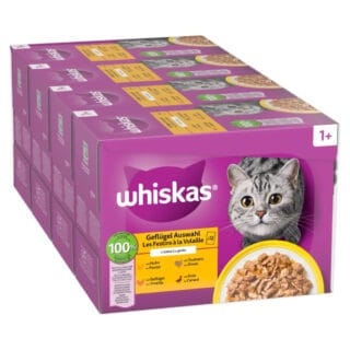 Jumbopack Whiskas 1+ Adult Frischebeutel 144 x 85 g - Geflügelauswahl in Gelee