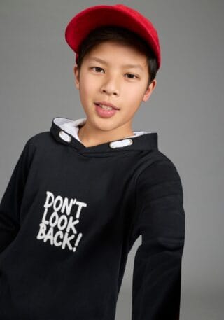 KIDSWORLD Kapuzenshirt "Kapuzenshirt mit Spruch: DONT LOOK BACK" Langarm, bedruckt, aus Baumwolle und Polyester