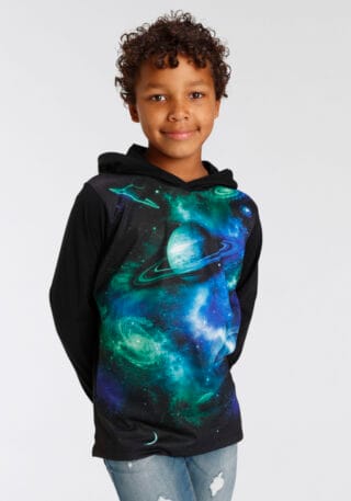 KIDSWORLD Kapuzenshirt "UNIVERSUM -Fotoprint" Langarm, Basic-Passform, mit trendigem Druck, aus Jerseystoff