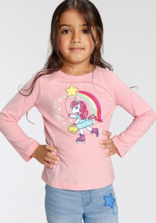 KIDSWORLD Langarmshirt "Einhorn auf Rollschuhen" Langarm, Basic-Passform, mit stylischem Druck und Glitzerdruck