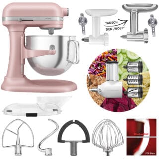KitchenAid Artisan 6,6L 5KSM70SHX Fleischwolf Gemüse Set Dried Rose