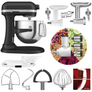 KitchenAid Artisan 6,6L 5KSM70SHX Fleischwolf Gemüse Set Gusseisen Schwarz