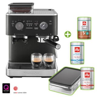 KitchenAid Artisan Espressomaschine + Mühle Gusseisen Schwarz + Probier-Set