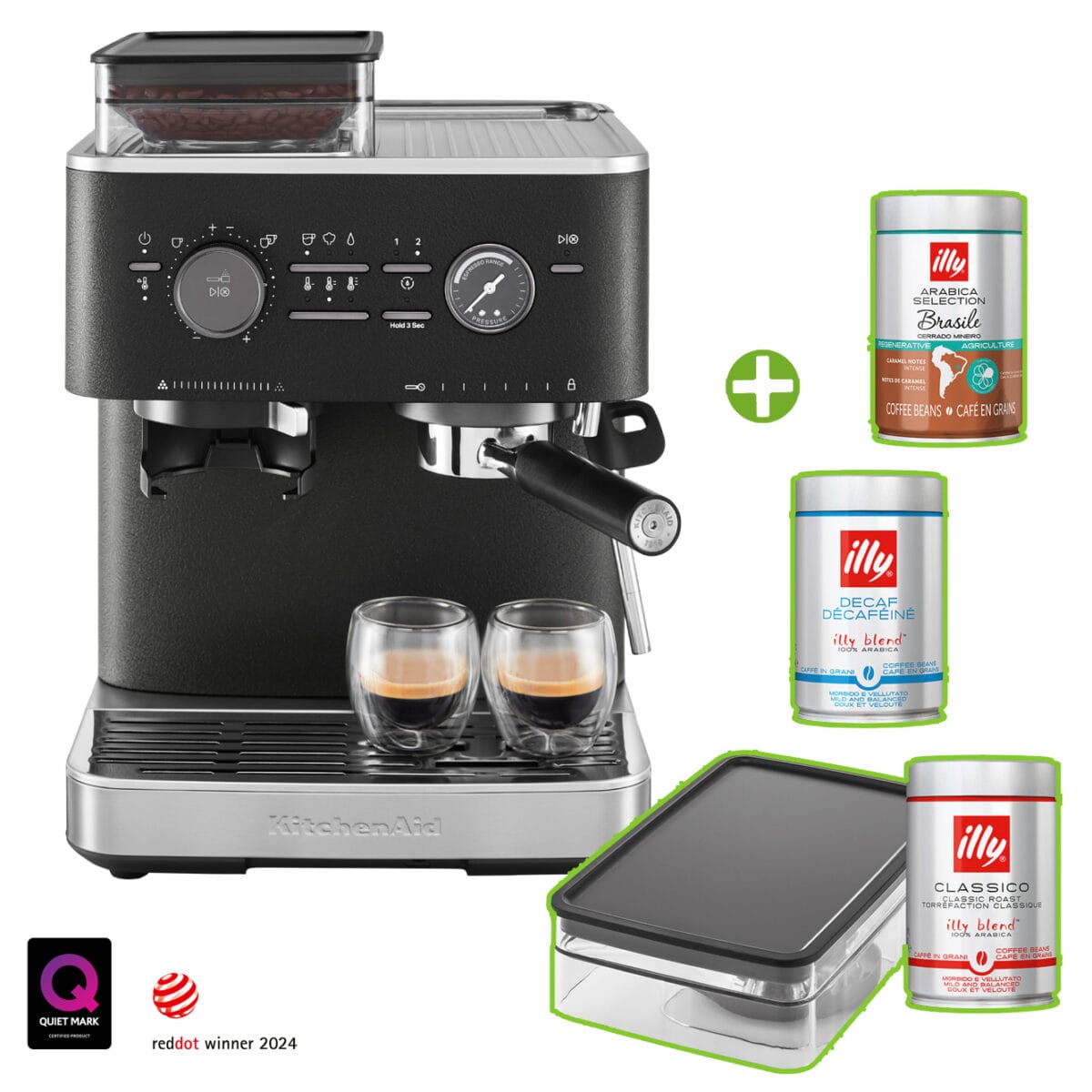 KitchenAid Artisan Espressomaschine + Mühle Gusseisen Schwarz + Probier-Set