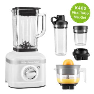 KitchenAid Artisan K400 Standmixer 5KSB4026 Vital ToGo Mix-Set Weiß