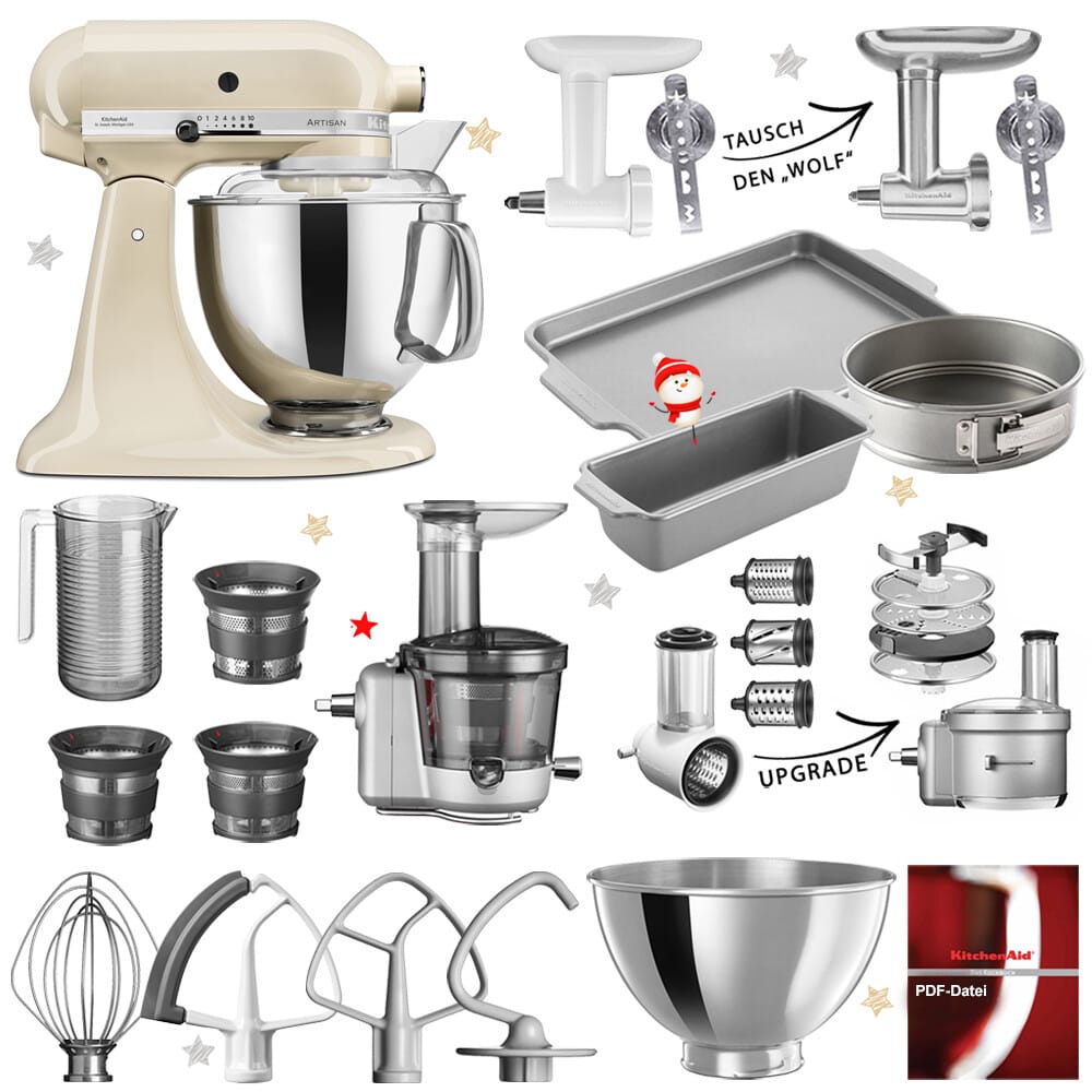 KitchenAid Artisan Küchenmaschine 5KSM175 Mega-Winter-Paket Creme/Mandel