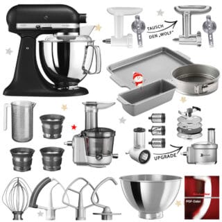 KitchenAid Artisan Küchenmaschine 5KSM175 Mega-Winter-Paket Gusseisen Schwarz