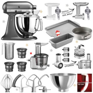 KitchenAid Artisan Küchenmaschine 5KSM175 Mega-Winter-Paket Medallion Silber