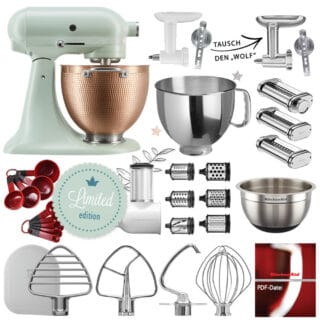 KitchenAid Artisan Mega-Paket 5KSM180LE*LB Blossom KupferBowl ltd. + 5K5THSBP